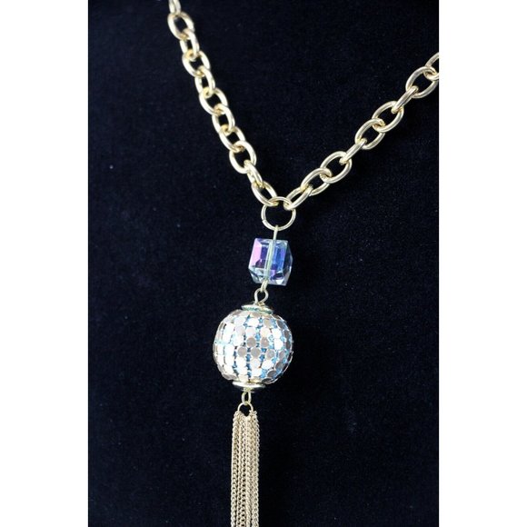 Adjustable 34"-38" Gold Tone Flapper Style Glass Bead Long Necklace - Picture 4 of 6